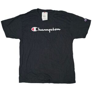Champion‎ Mens Black Classic Logo Short Sleeve T Shirt Size Large (C)